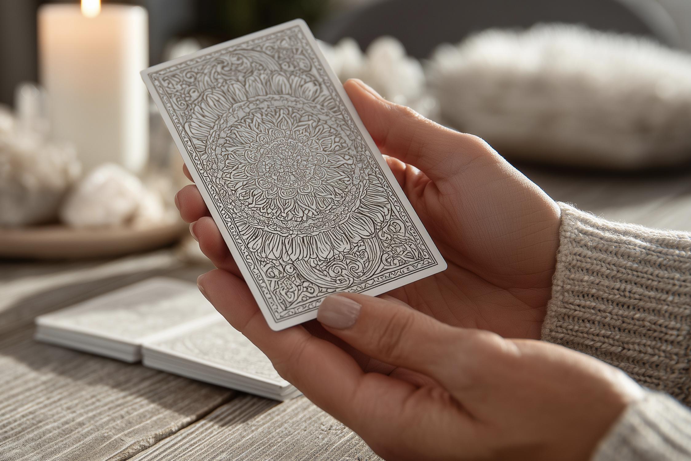 mains tenant de belles cartes de tarot