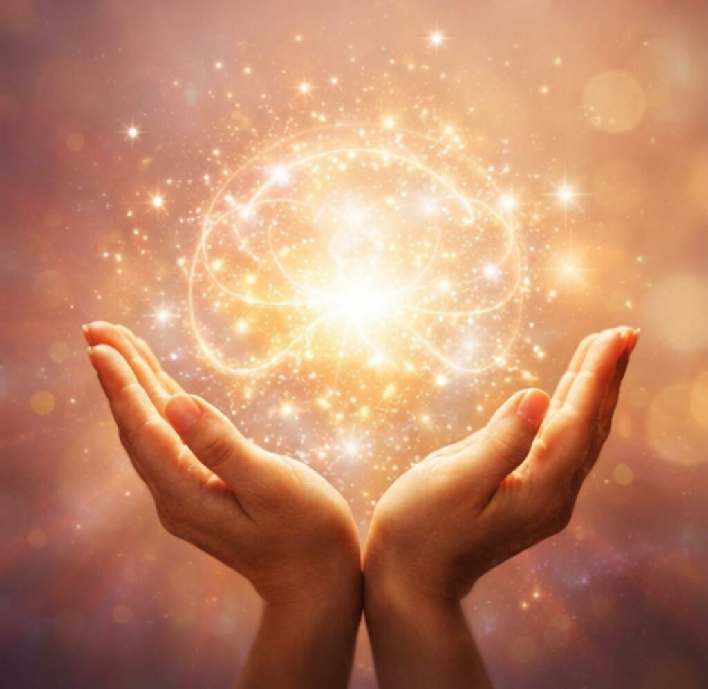 Mains tenant un globe d'énergie