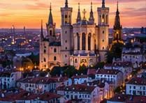 Basilique de Fourvière à Lyon au coucher du soleil