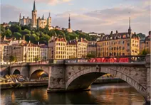 Vue panoramique de Lyon au coucher du soleil